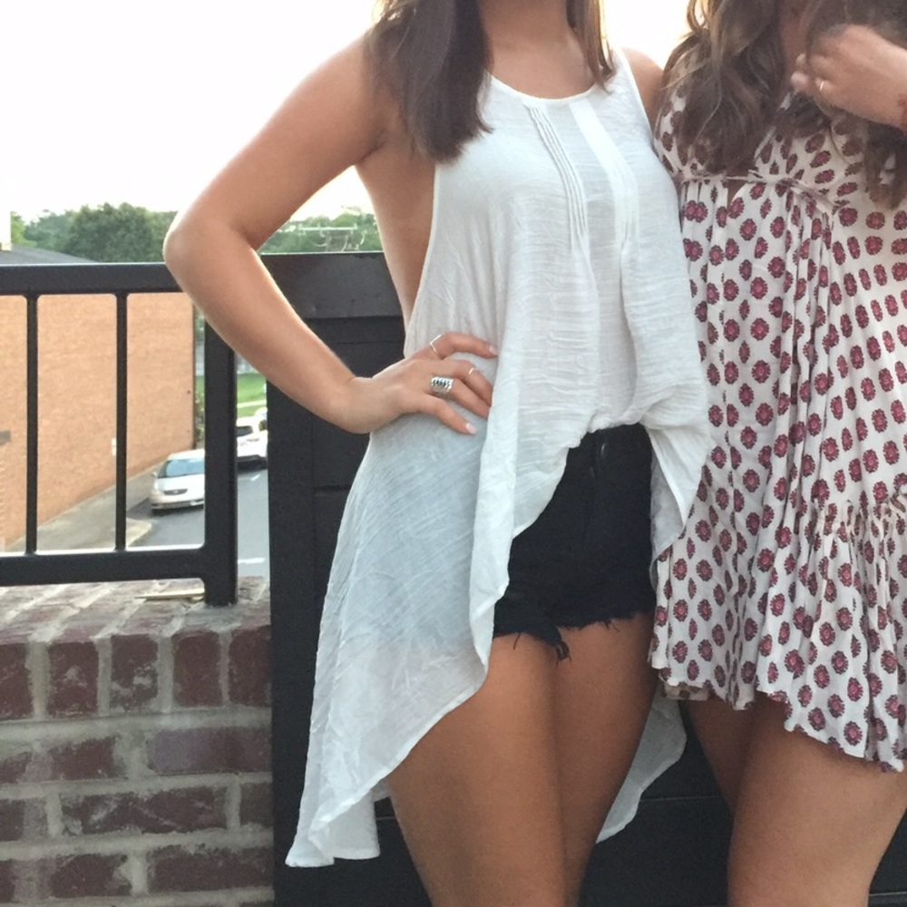 White crocheted linen tank